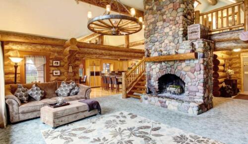 Log home living room